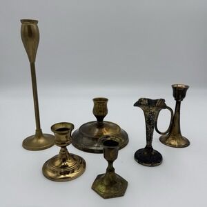 Vtg Brass Candle Stick Holder Lot of 6 Party Weddings Holiday Mixed Assorted MCM